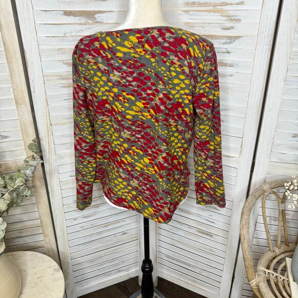 KOMIL Women's Size Large Masa Print Split Neck Cotton Long Sleeve Top Fall Red - Picture 5 of 16